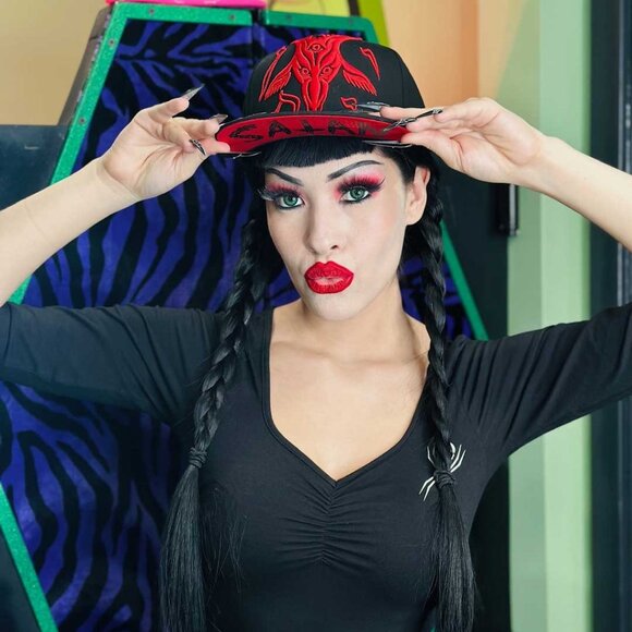 Satanic Goathead Snapback Baseball Hat Cap Kreepsville Baphomet Embroidered New - Picture 5 of 7